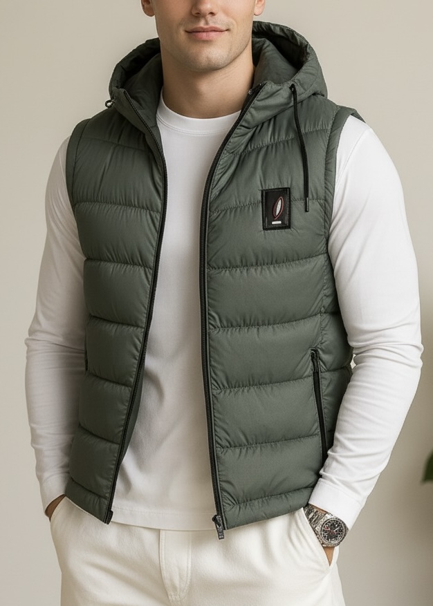 Men’s olive green Insulated Sleeveless Puffer Jacket