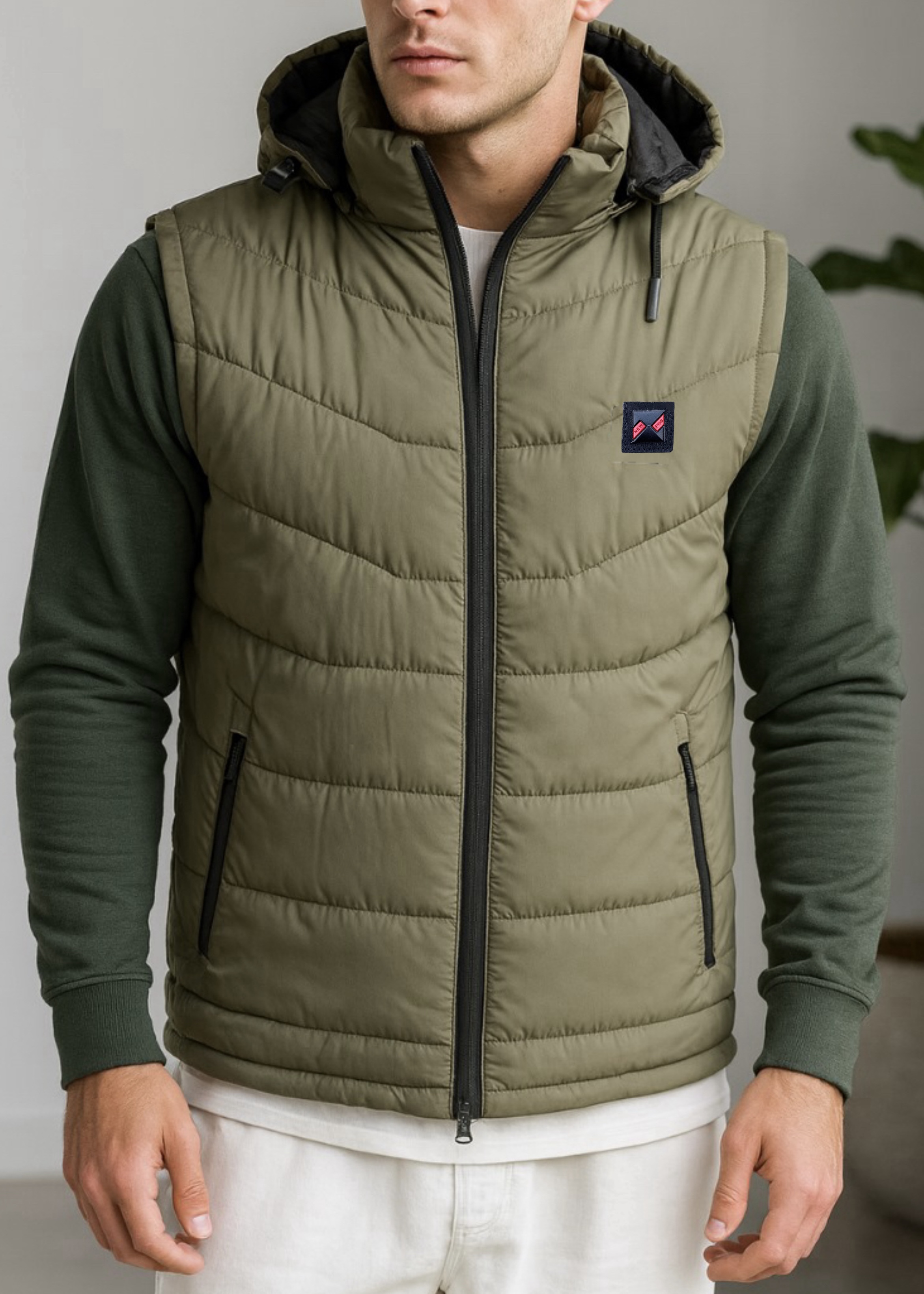 Men’s Olive Green Insulated Sleeveless Puffer Jacket
