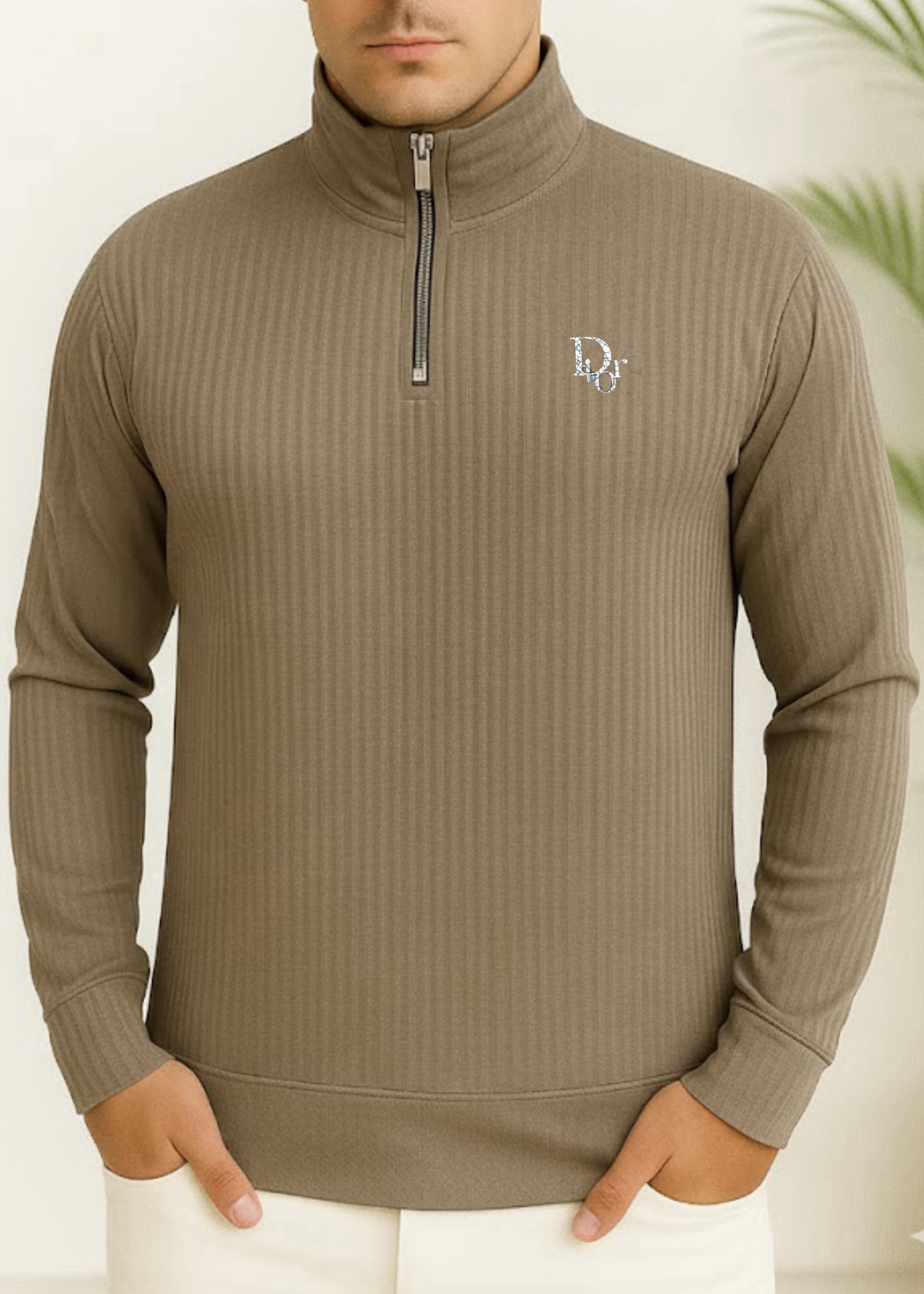 Men’s Ribbed Half-Zip High-Neck Sweatshirt