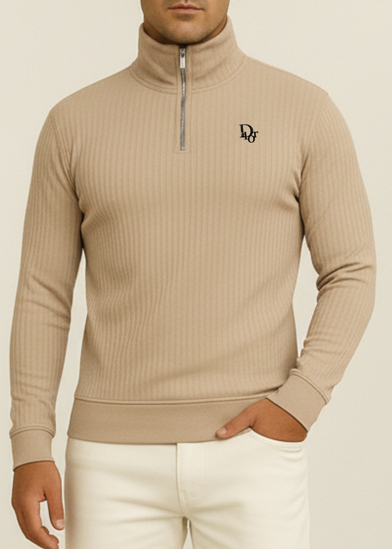 Men’s Ribbed Half-Zip High-Neck Sweatshirt