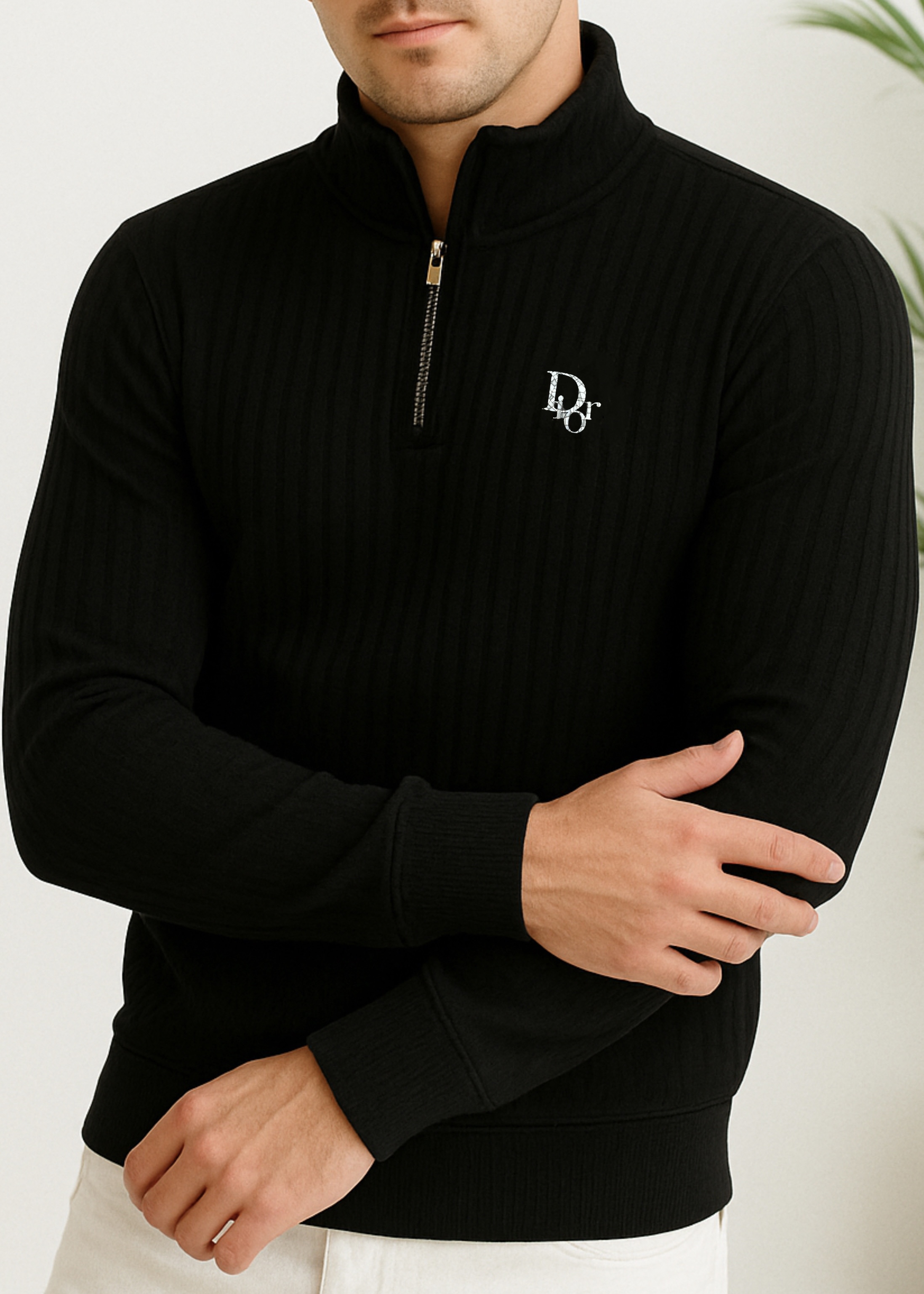 Men’s Ribbed Half-Zip High-Neck Sweatshirt