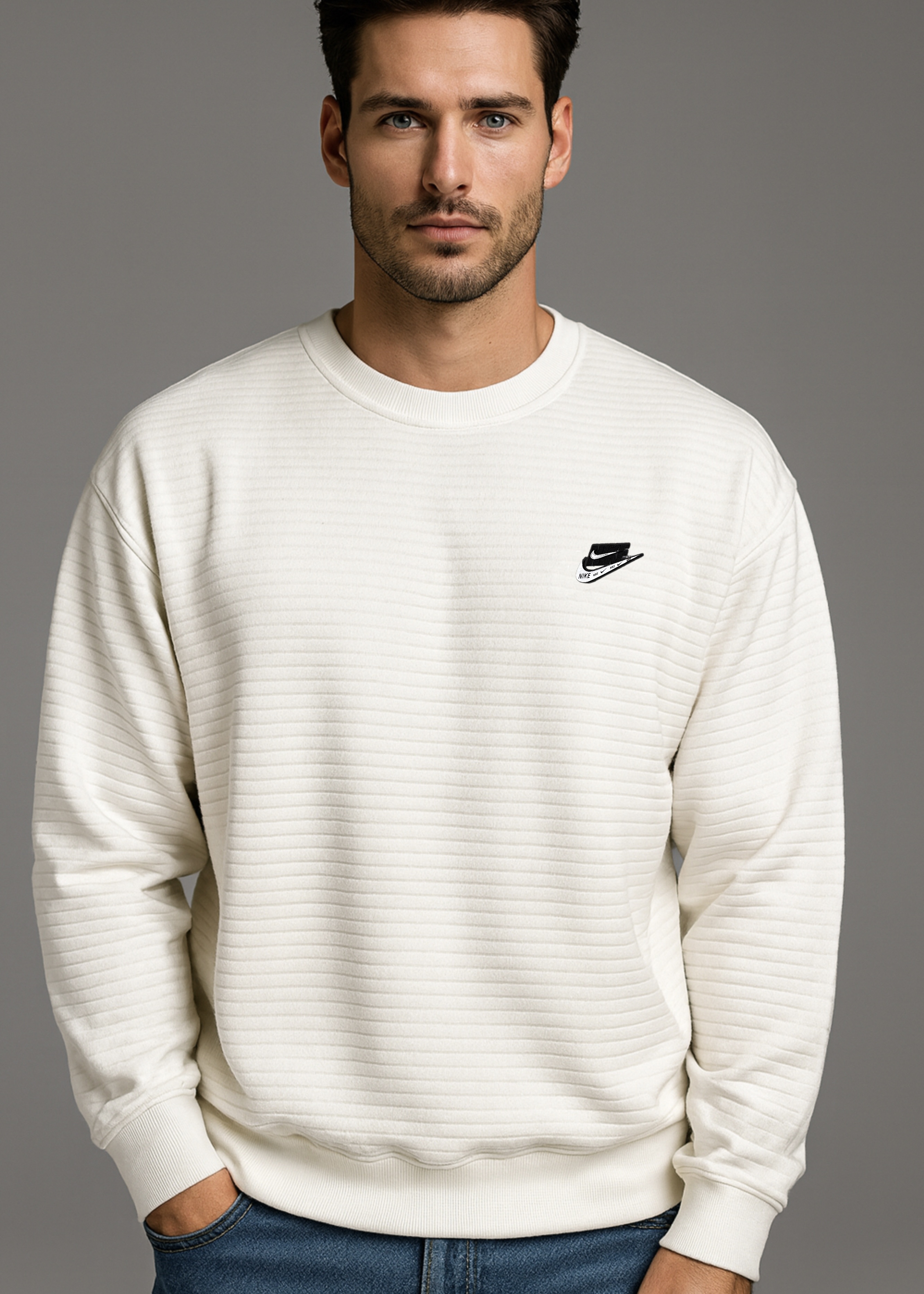 HERITAGE WAVE TEXTURED SWEATSHIRT-WHITE