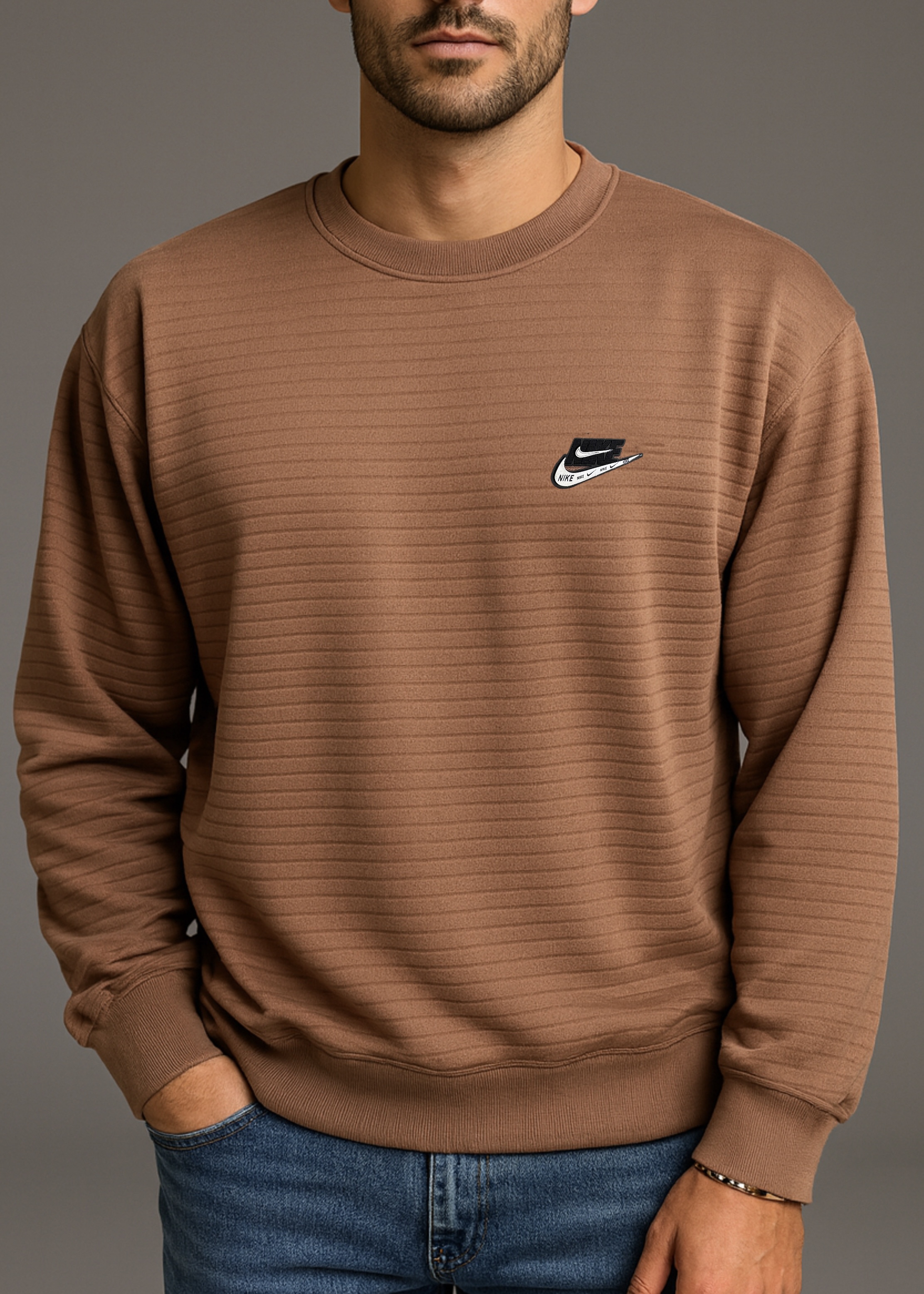 HERITAGE WAVE TEXTURED SWEATSHIRT-BROWN
