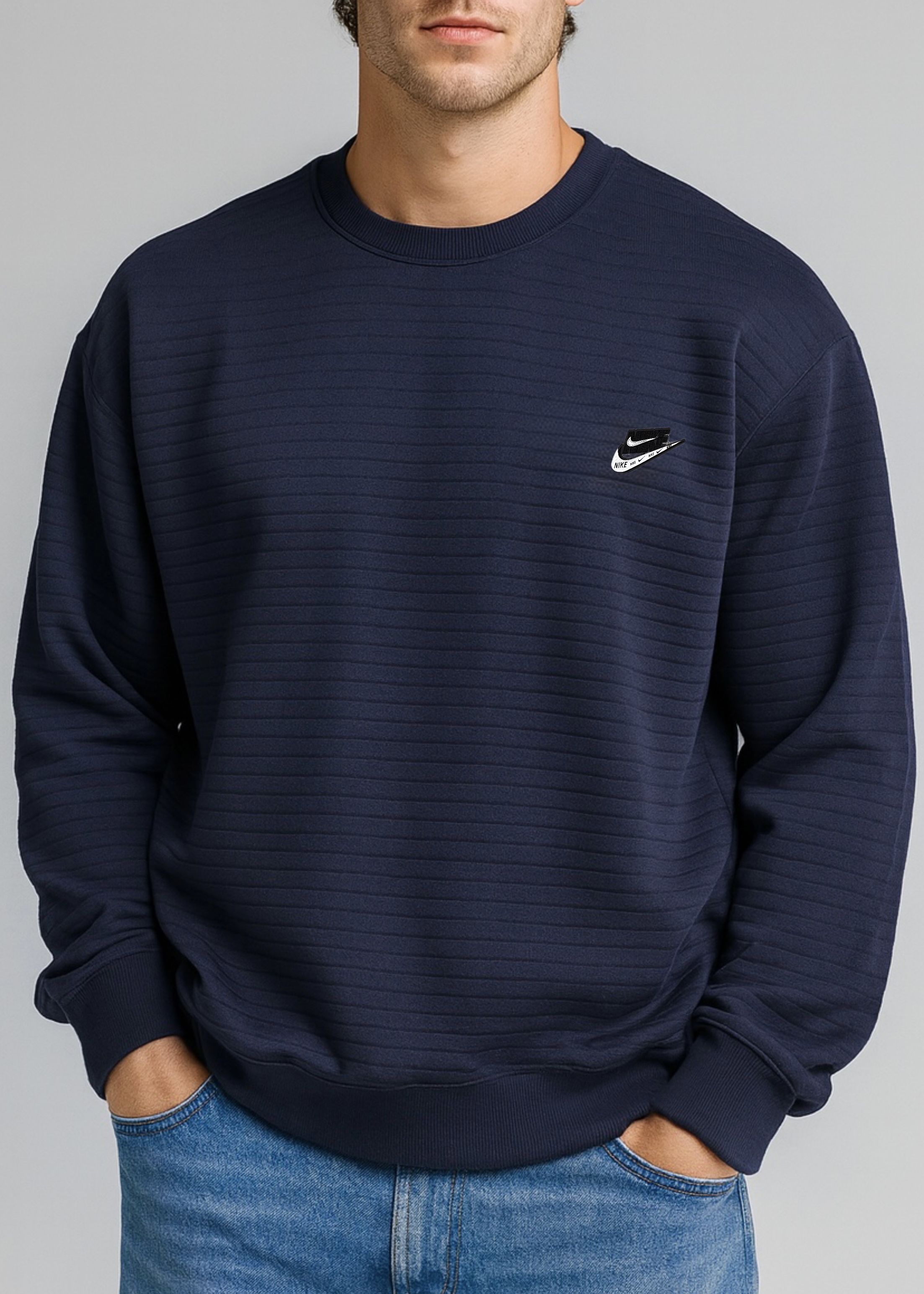 HERITAGE WAVE TEXTURED SWEATSHIRT-NAVY