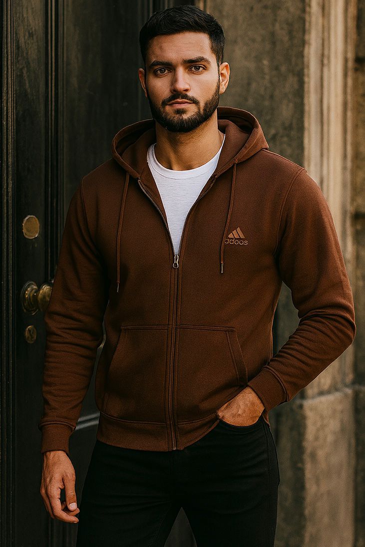 0.03 COMFORTABLE CLASSIC FLEECE HOODIE-BROWN